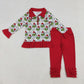 Baby Girl Long Sleeves Green Face Lights Christmas Zipper Shirt Ruffle Pants Set RTS