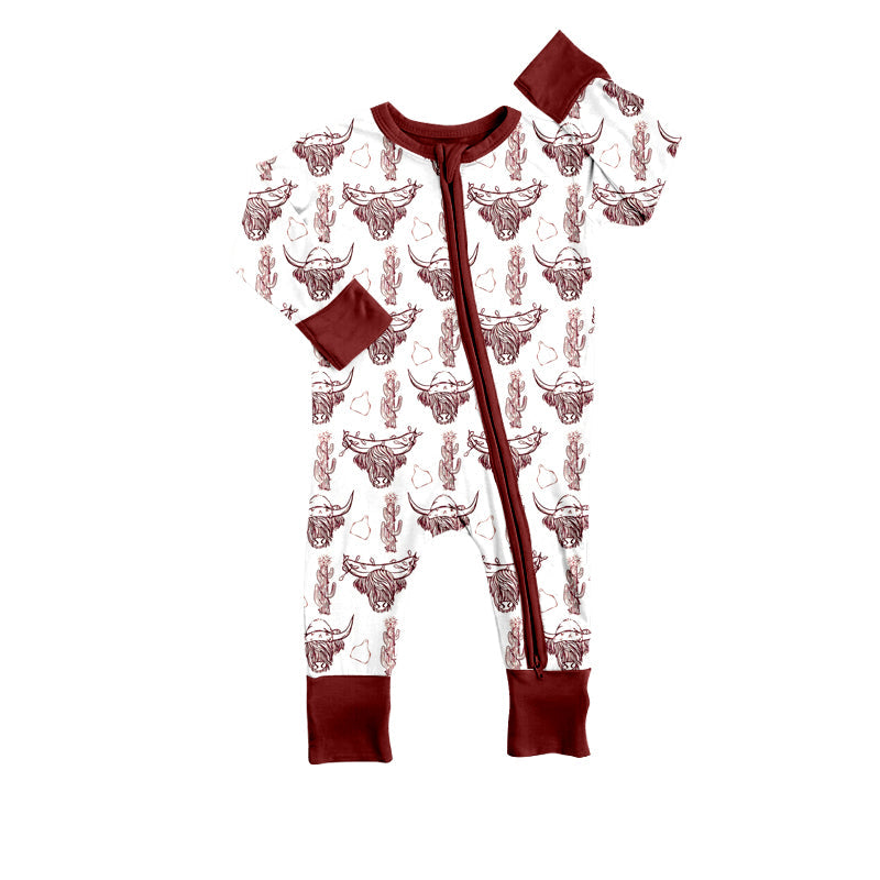 Baby Boy Christmas Highland Cow Western Zip Romper