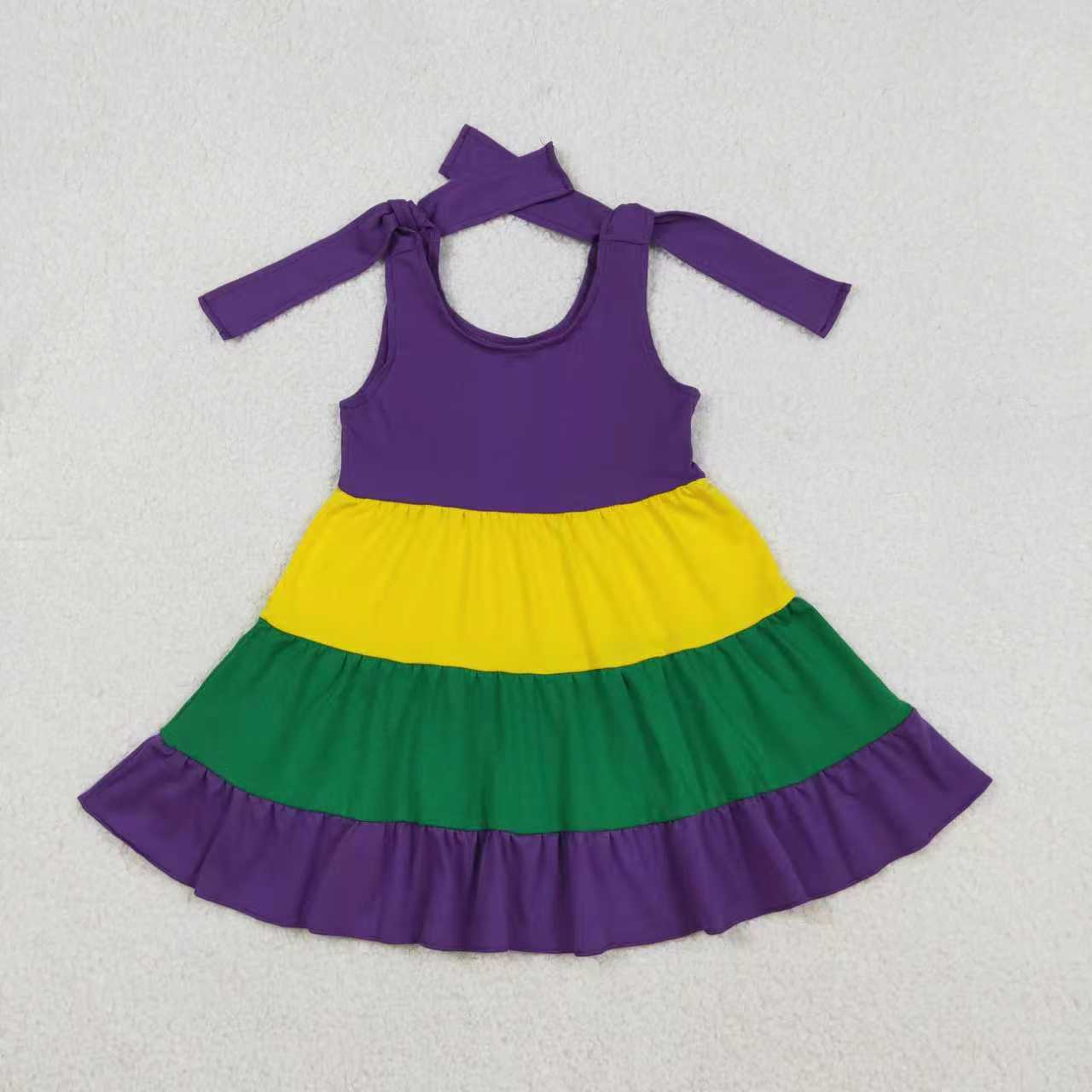Sibling Baby Boys Girls Kids Mardi Gras Purple Green Yellow Print Shirts Dresses RTS