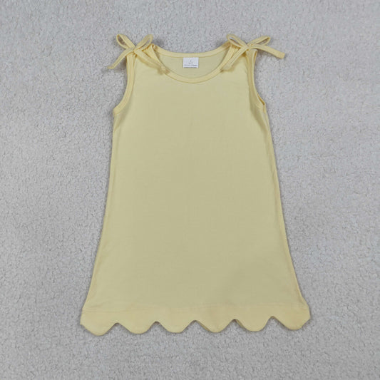 Baby Girls Kids Bows Sleeveless Yellow Scallop Knee Length Dress RTS