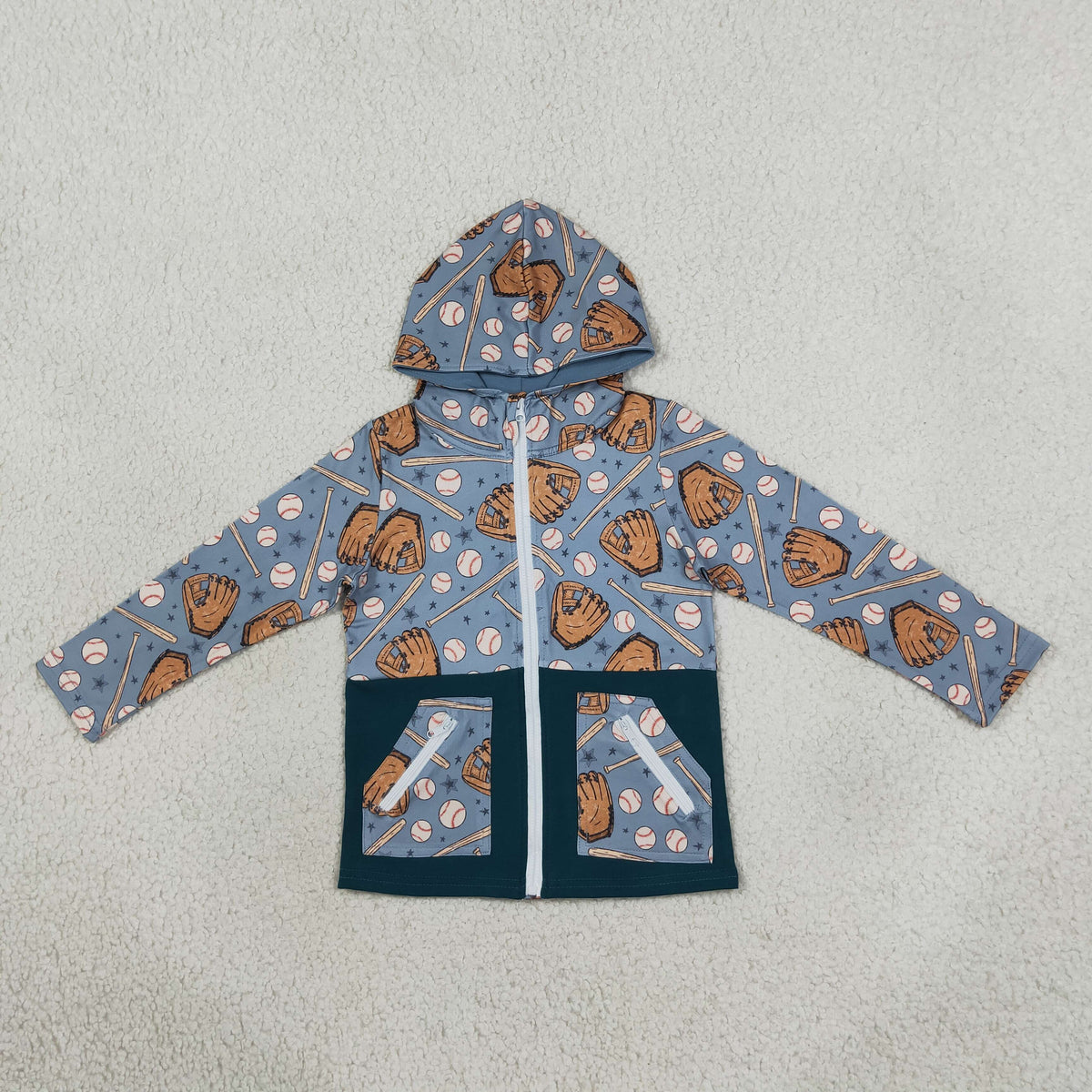 Baby Boy Long Sleeves Baseball Zipper Pockets Hoodie Shirt RTS