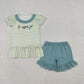 Baby Girls Short Sleeves Embroidery Fishing Shirt Plaid Ruffle Shorts Clothes Set RTS