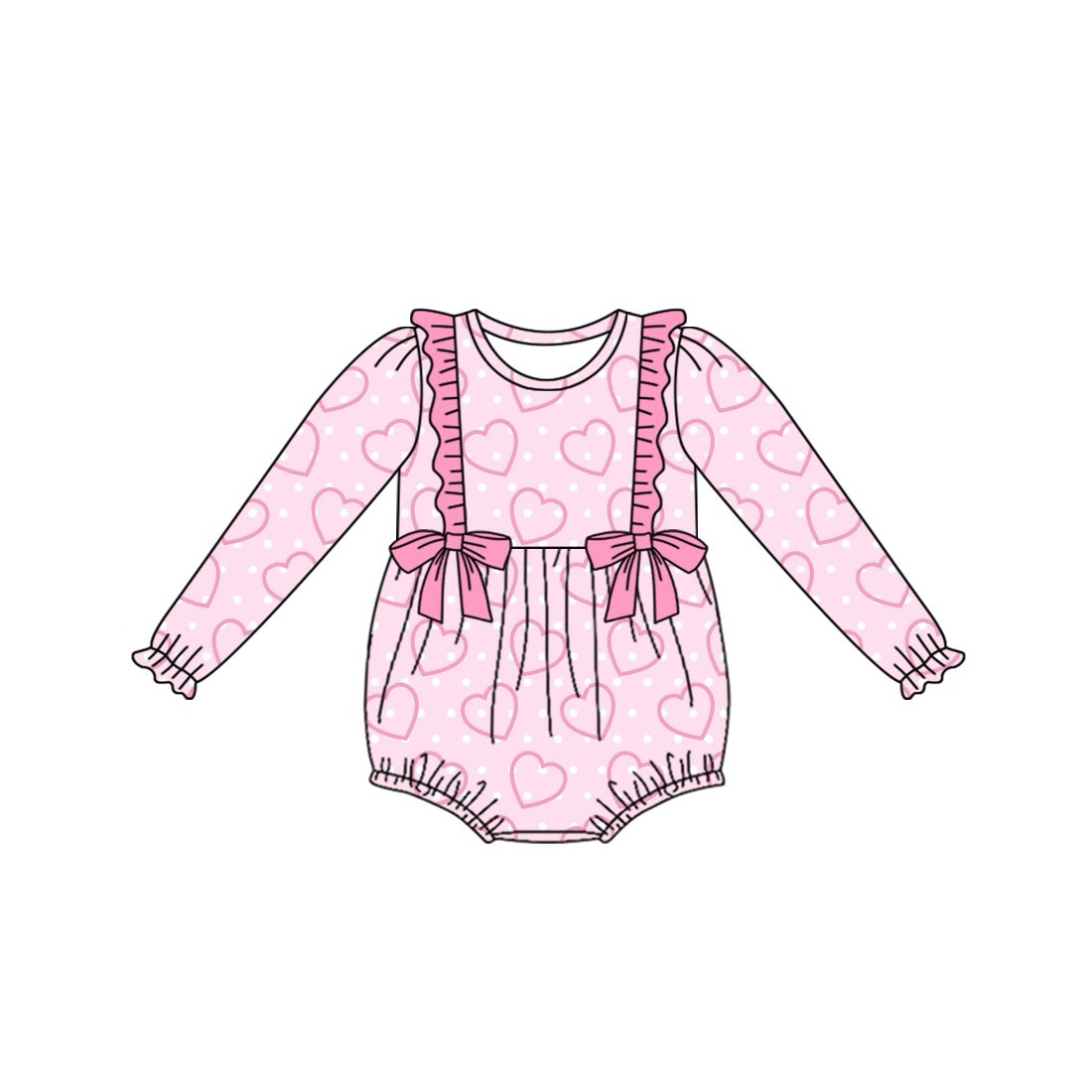 Baby Girl Infant Long Sleeves Valentines Pink Hearts Bubble Romper Moq 5