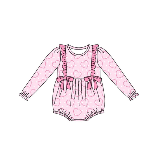 Baby Girl Infant Long Sleeves Valentines Pink Hearts Bubble Romper Moq 5