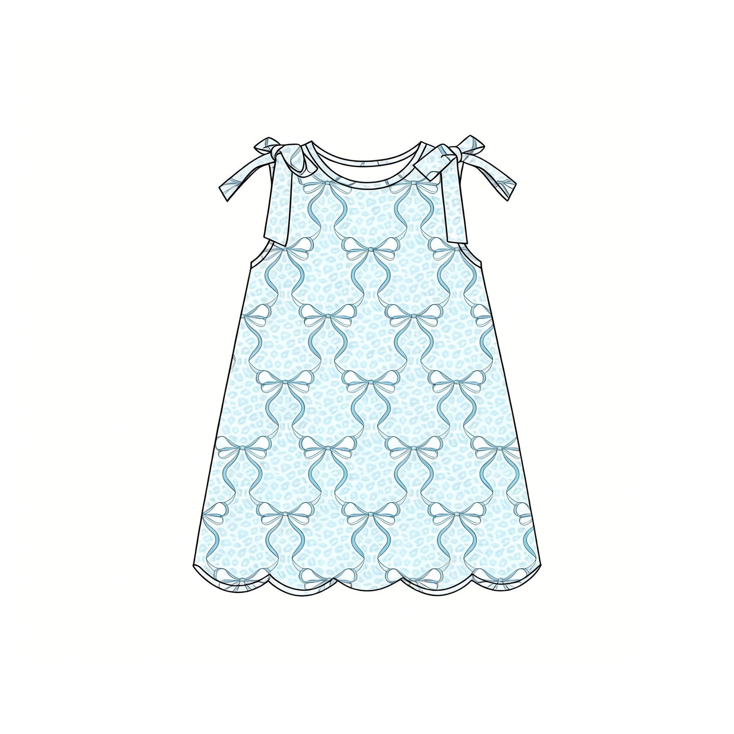 ( Moq 5 ) Preorder Baby Girls Kids Sleeveless Blue Bows Leopard Knee Length Dress