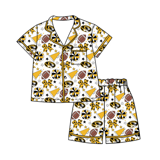 ( Moq 5 ) Baby Girls Kids Short Sleeves Cheer Football Bows Tigers Shirt Shorts Pajamas Set