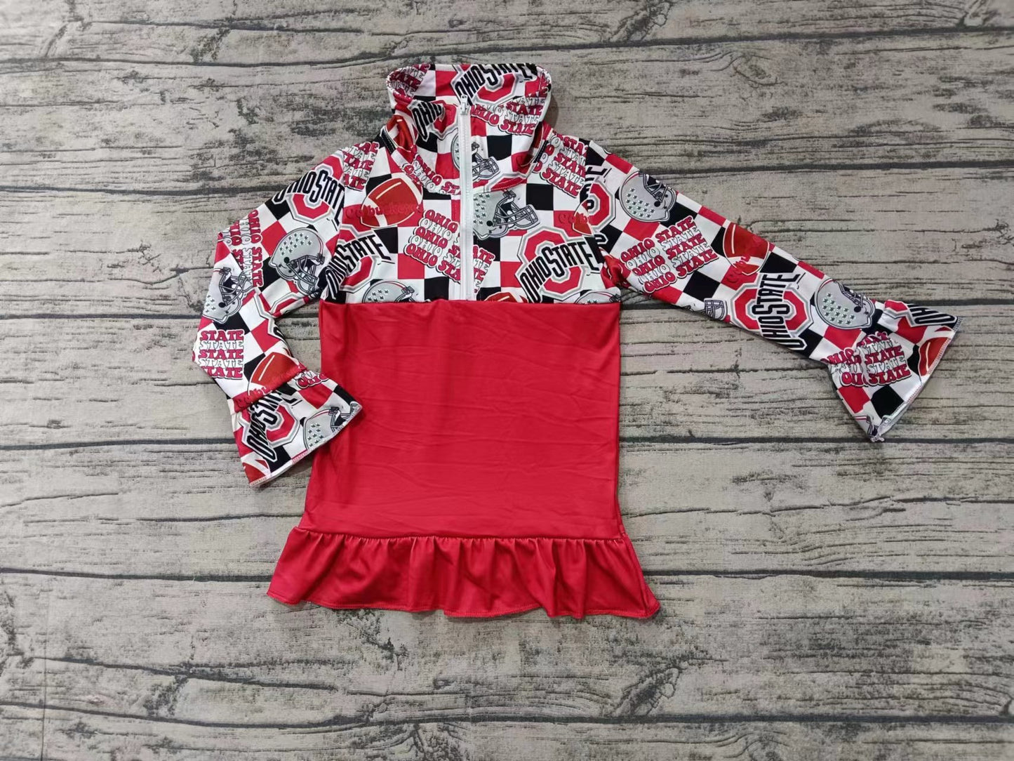 Baby Girl Toddler Long Sleeves Team Zipper Ruffle Shirt Tops