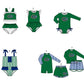 ( Moq 5 Each Style ) Baby Boys Girls Kids Team Sibling Green Jumpsuits Sets Swimsuits