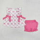 Baby Girl Pink Short Sleeves Bows Tunic Ruffle Shorts Clothes Set