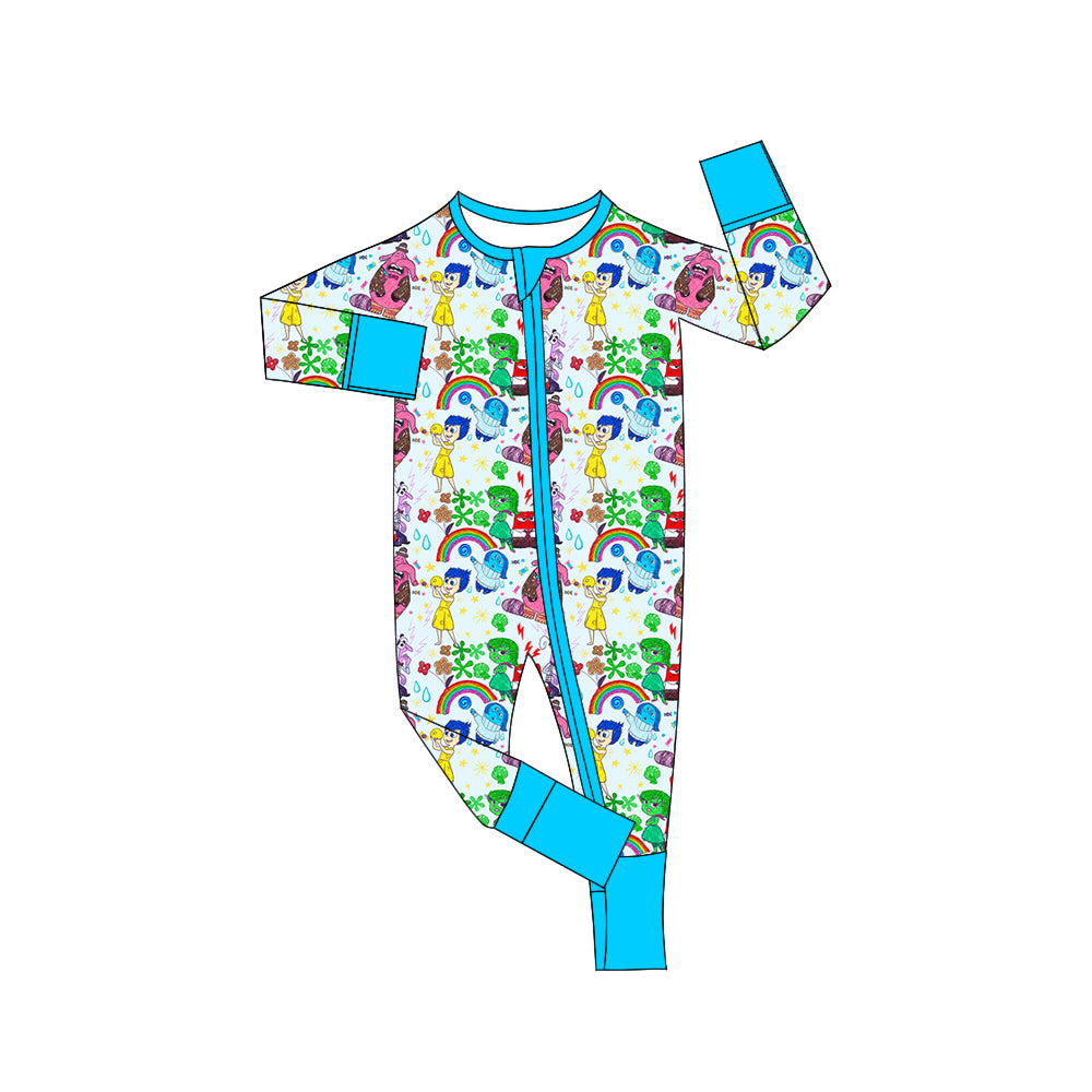 Baby Boy Long Sleeves Rainbow Cartoon Blue Sleeper Zipper Romper