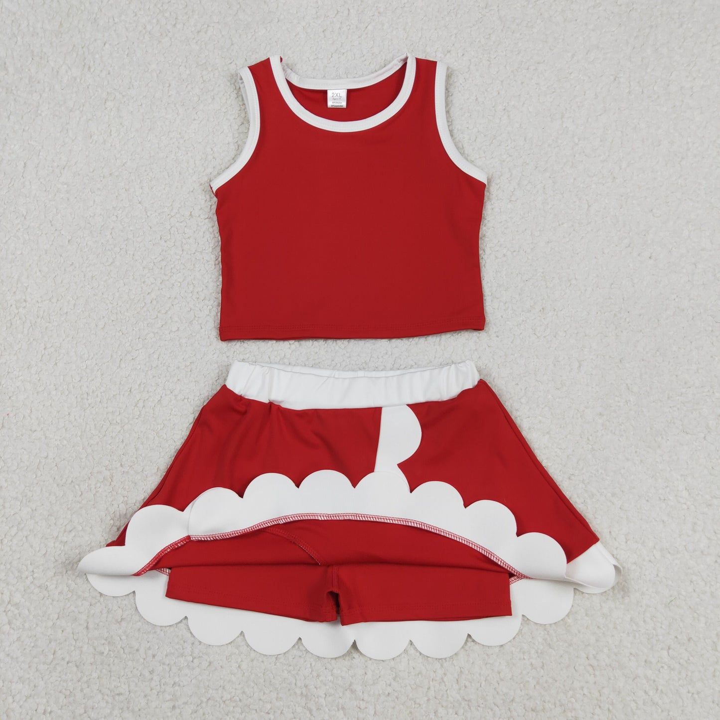 Baby Girls Kids Shirt Scallop Skirt Shorts Yoga Active Red Set Clothes RTS