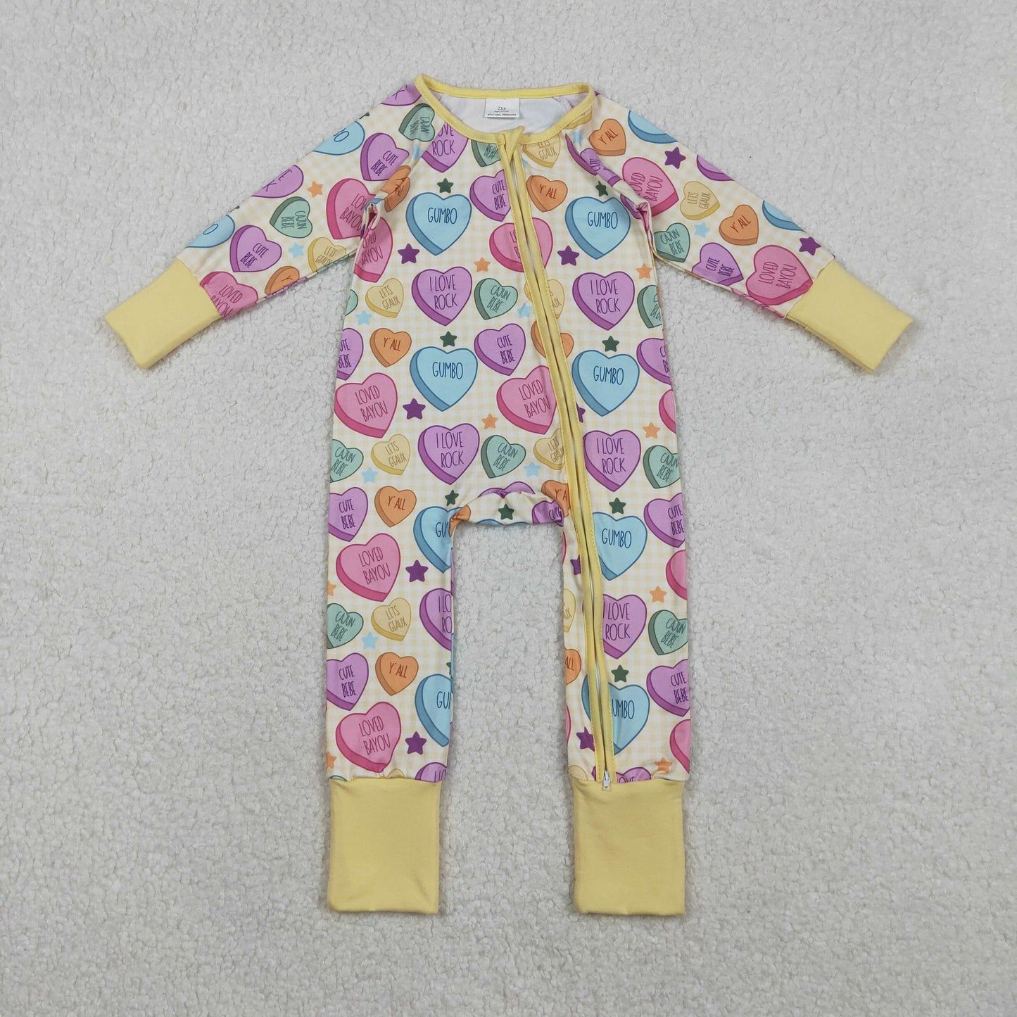 Sibling Baby Girls Colorful Hearts Stars Pants Valentines Pajamas Sets Two Way Zip Convertible Rompers
