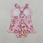 Baby Girls Infant Sleeveless Strawberry Pink Bows Ruffle Romper RTS