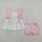 Sibling Baby Girls Kids Short Sleeves Floral Pink Bows Summer Bubble Romper Dress RTS