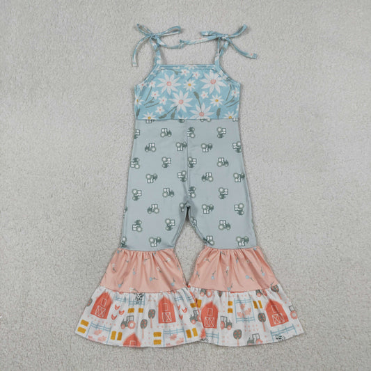 Baby Girls Kids Straps Flower Trucks Farm Bell Pants Jumpsuit RTS