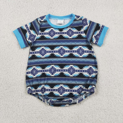 Sibling Baby Boys Kids Short Sleeves Western Aztec Bubble Rompers Summer Clothes RTS
