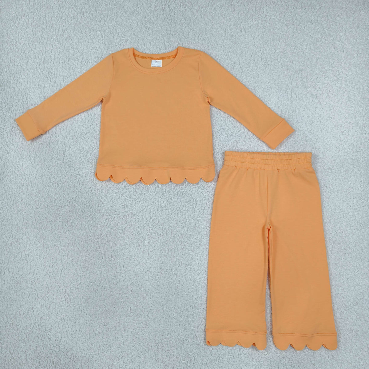 Baby Girls Kids Long Sleeves Shirt Pants Set Pajamas Scallop Orange Cotton Clothes RTS
