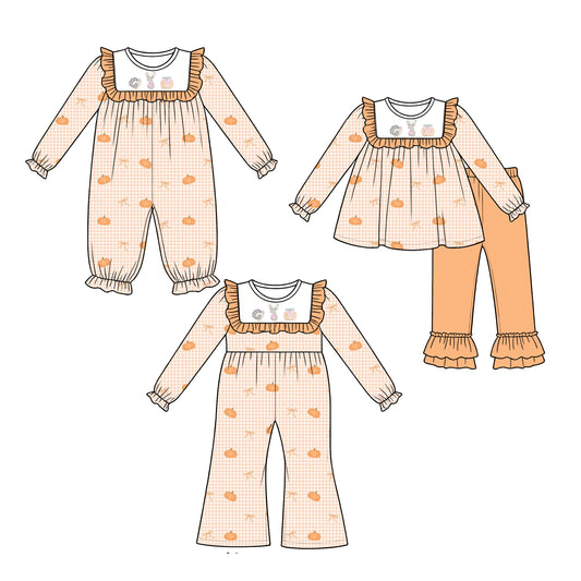 ( Moq 5 Each Style ) Sibling Baby Girls Kids Pumpkins Plaid Fall Romper Dress Set Clothes