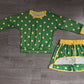 ( No moq ) Preorder Baby Girls Kids Long Sleeves Dots Shirt Skirt Shorts Green Set Clothes