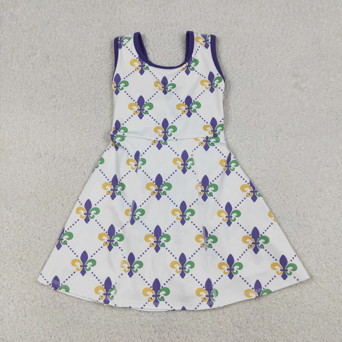 Baby Girls Sleeveless Mardi Gras Anchors Yoga Shorts Knee Length Dress RTS