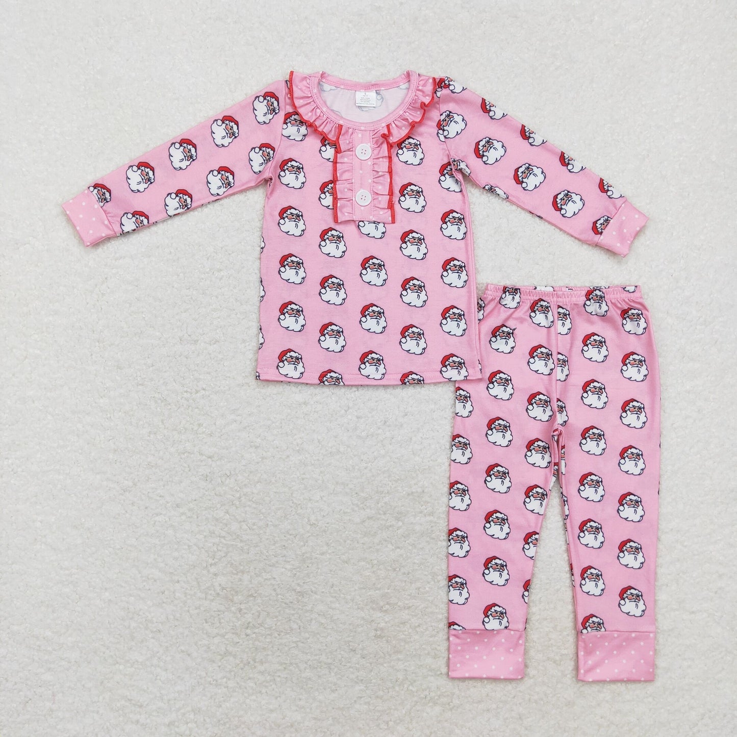 Baby Girl Christmas Santa Shirt Pants Pajamas Bamboo Pink Set