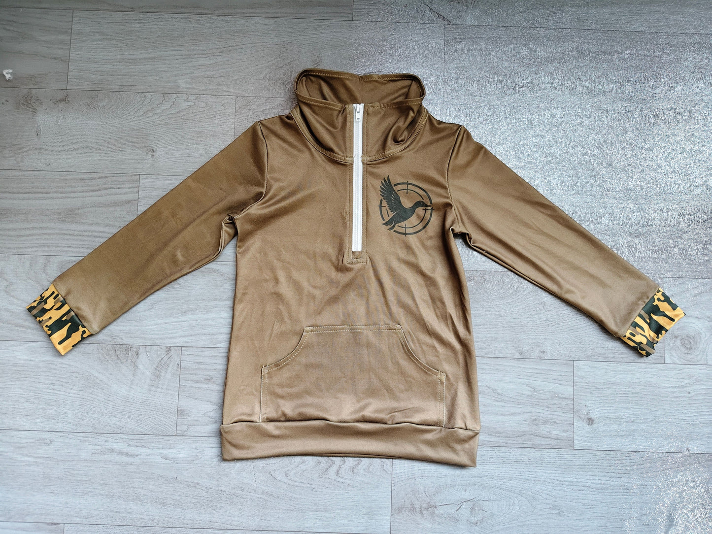 ( No moq ) Preorder Baby Kids Long Sleeves Duck Zipper Pocket Shirt Hunting Pullover