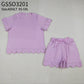 Adult Women Pink Short Sleeves Scallop Shirt Shorts Pajamas Clothes Set RTS