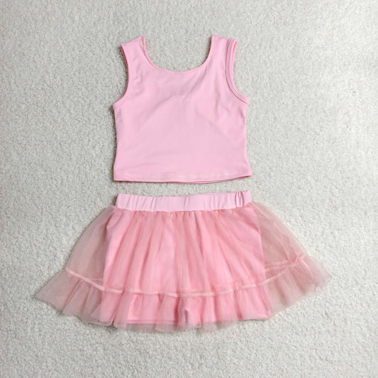 Baby Girls Kids Pink Tops Tulle Skirt Shorts Set Yoga Active Summer Clothes RTS