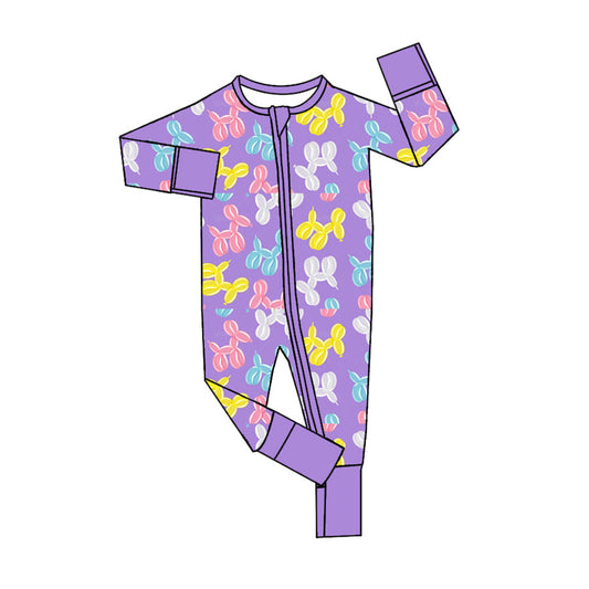 Baby Girl Balloon Dogs Long Sleeves Zipper Purple Romper