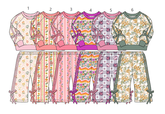 ( Moq 5 Each Style ) Sibling Baby Girls Kids Long Sleeves Flower Bows Shirts Pants Sets Clothes