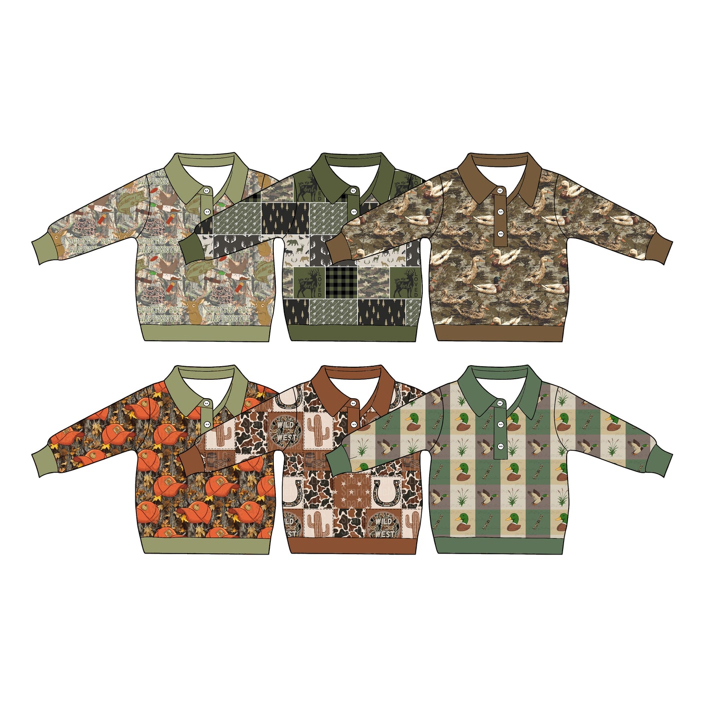 ( Moq 5 Each Style ) Sibling Baby Boys Kids Long Sleeves Buttons Shirts Hunting Pullovers Tops Clothes