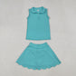 Toddler Girls Sleeveless Buttons Tops Yoga Active Shorts Skirt Skort Green Set RTS