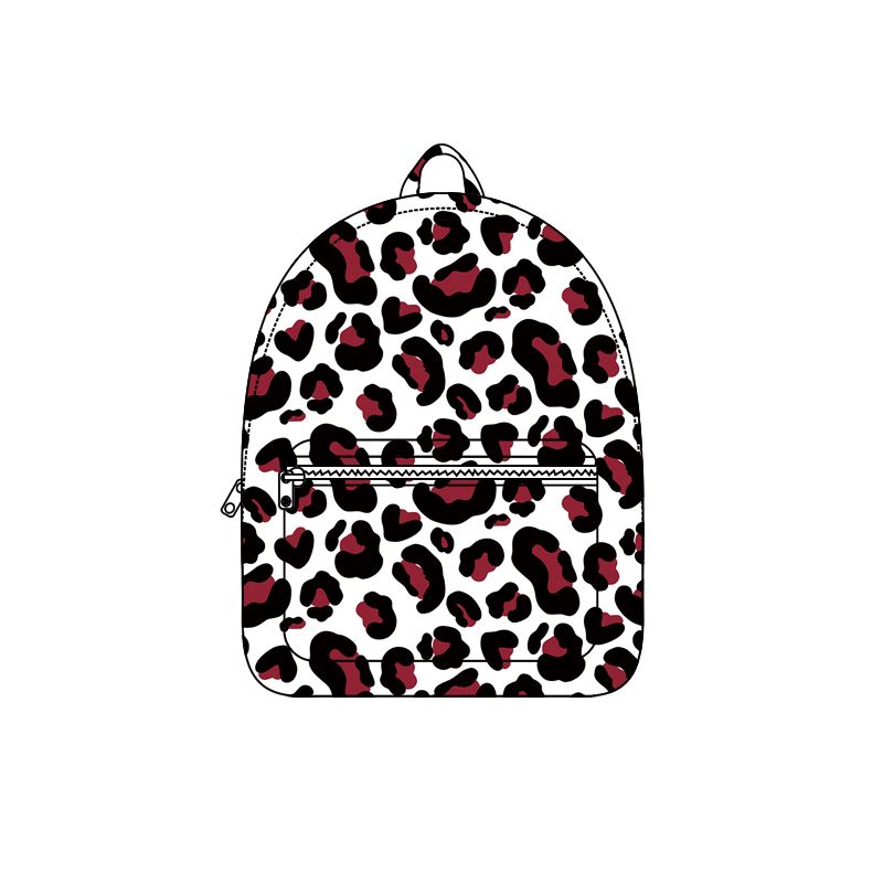 ( Moq 5 ) Preorder Baby Toddler Kids Dark Red Black Leopard Zipper Pocket Backpack Team Bag