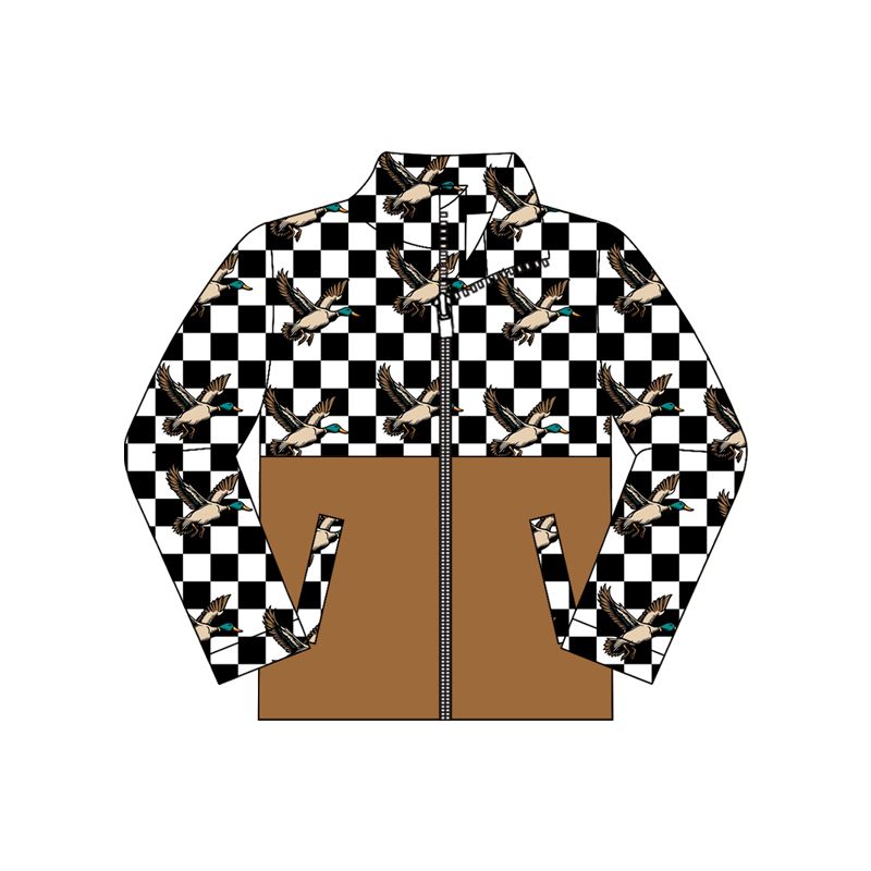( Moq 5 ) Preorder Baby Boys Kids Long Sleeves Ducks Zipper Pockets Jacket Checked Clothes