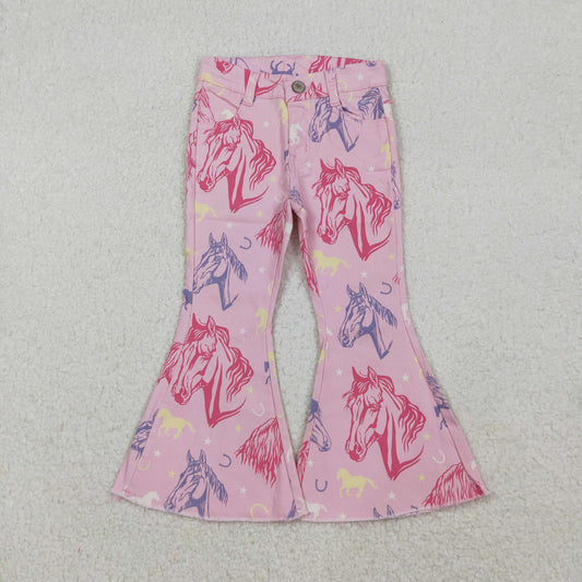 Girls Kids Pink Western Horse Denim Jeans Bell Pants RTS
