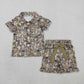 Baby Girls Kids Short Sleeves Camo Bows Buttons Shirt Shorts Pajamas Clothes Set RTS
