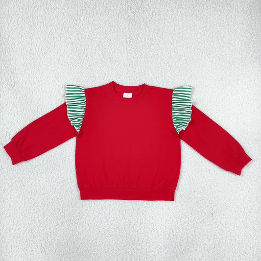 Baby Girls Toddler Stripes Ruffle Long Sleeves Red Shirt Tops Christmas Clothes RTS