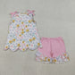 Baby Girls Kids Sleeveless Flower Scallop Tops Pink Ruffle Shorts Summer Set RTS