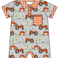 Baby Boy Girl Farm Tractor Cow Sibling Matching Green Dress Romper Clothes Set ( Moq 5 Each style )