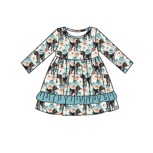 Baby Girl Flower Black Dogs Ruffle Dress