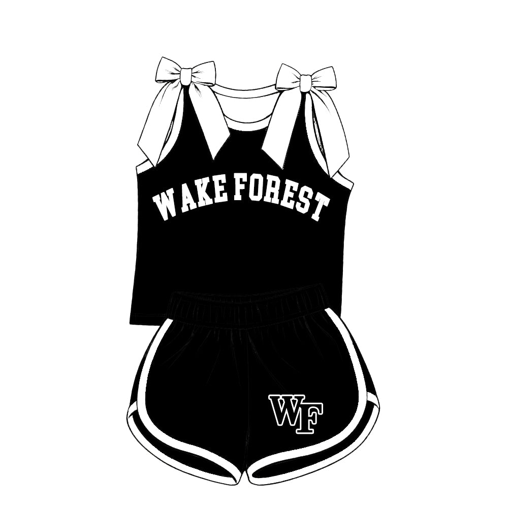 ( Moq 5 ) Sibling Baby Girls Kids Sleeveless Bows Black Shirt Shorts Team Set Clothes
