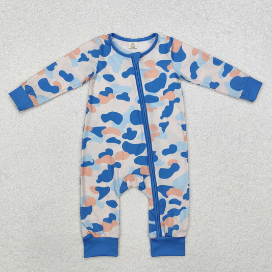 Baby Boy Long Sleeves Camo Zipper Blue Bamboo Romper