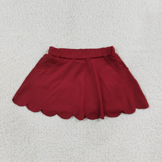 Baby Girls Kids Dark Red Scallop Pockets Skirt Shorts Yoga Bottom Pockets Clothes RTS