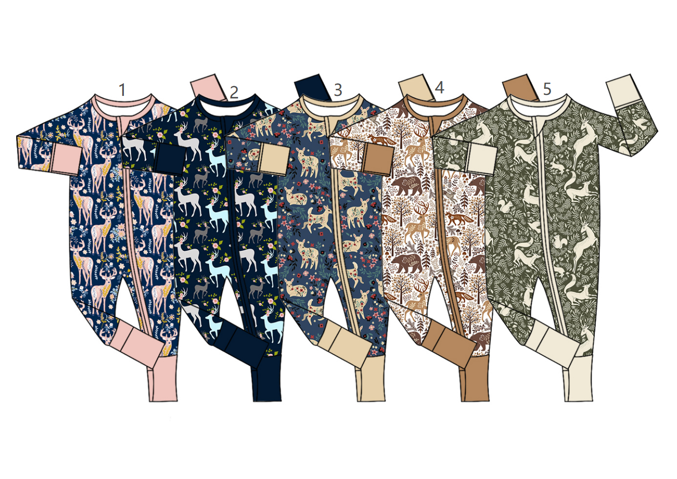 ( Moq 5 Each Style ) Sibling Baby Boys Infant  Long Sleeves Deer Footie Sleeper Zipper Rompers Clothes