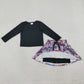 Baby Girls Kids Black Long Sleeves Shirt Movie Characters Flower Pockets Skort Set RTS