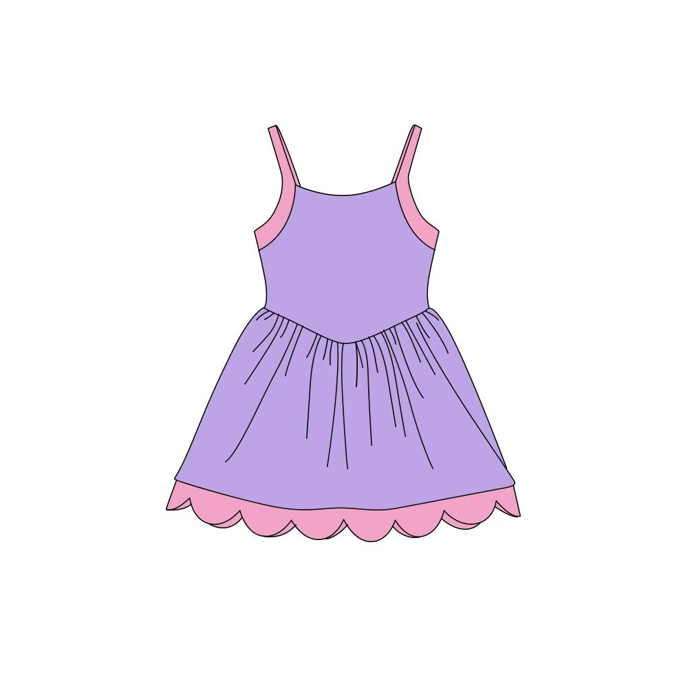 ( Moq 5 ) Preorder Baby Girls Kids Straps Scallop Yoga Active Dress Purple Clothes