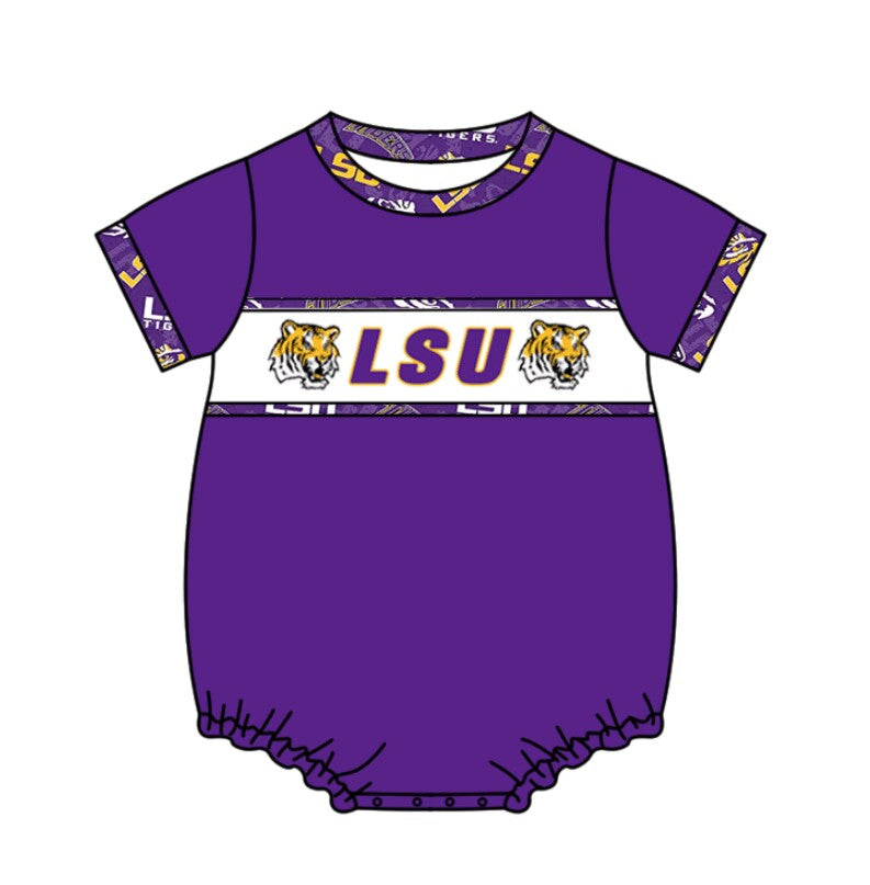 Baby Boy Purple Short Sleeves Tiger Team Bubble Romper Moq 5