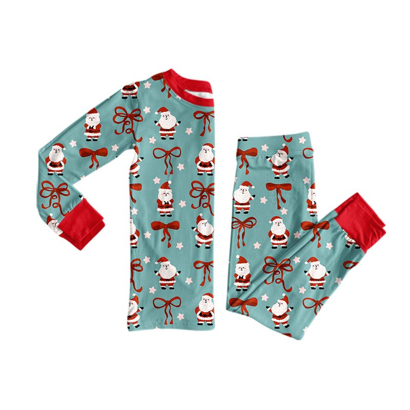 ( Moq 5 ) Preorder Baby Girls Kids Christmas Santa Bows Shirt Pants Set Pajamas Clothes