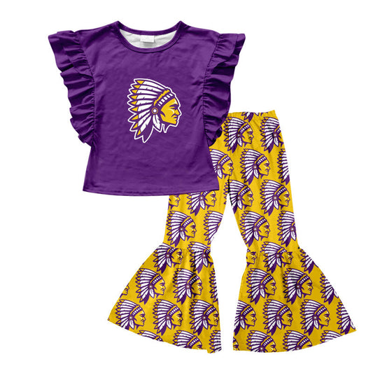 Baby Girl Team Purple Shirt Bell Pants Set