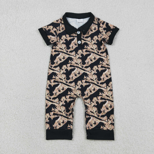 Baby Boys Infant Short Sleeves Dogs Ducks Camo Hunting Buttons Romper RTS